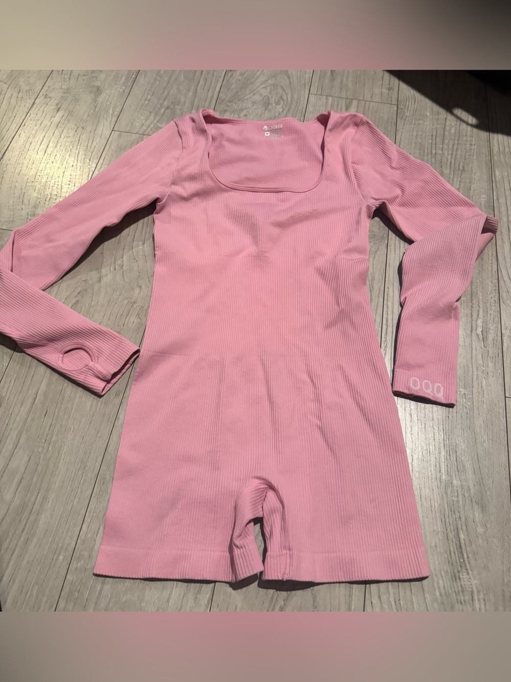 OQQ Bodycon Women's Pink Ribbed Athletic Shorts Romper